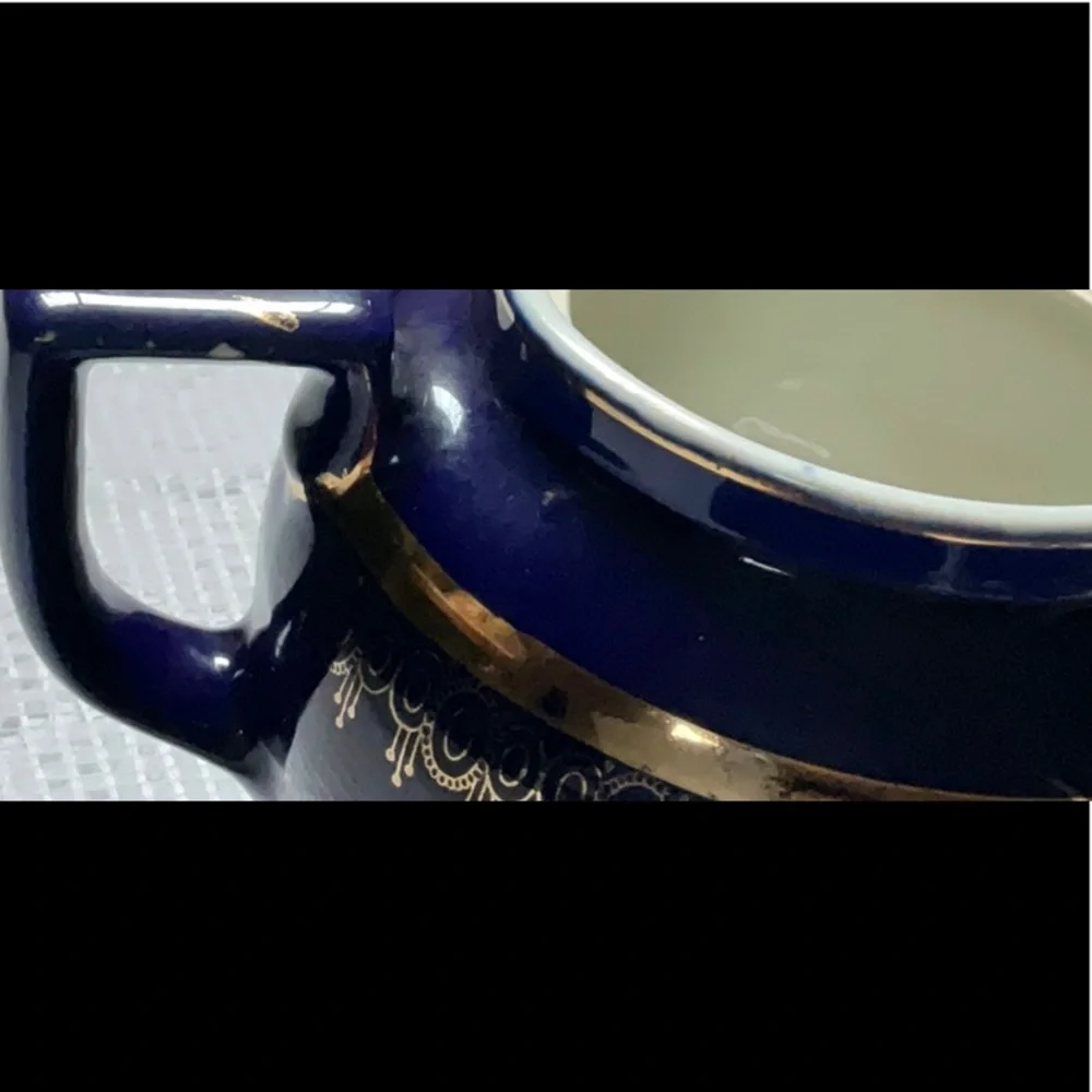 Vintage Hall’s China Cobalt and Gold Teapot and Trivet Boston